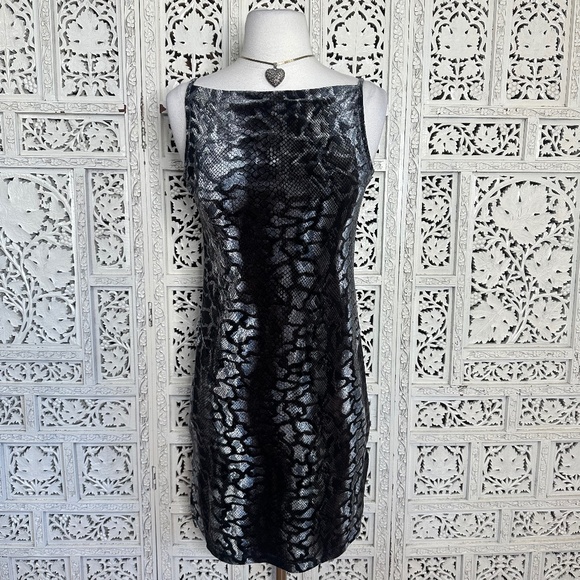 Vtg Monkey Wear Crushed Velvet Snake Skin Print Whimsygoth Grunge Boatneck Dress - Picture 1 of 7